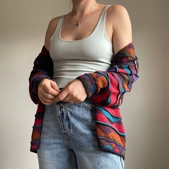 Vintage Iscayo Pure Alpaca Coogi Style Wool Rainbow Peruvian Cardigan Sz S - Picture 10 of 11